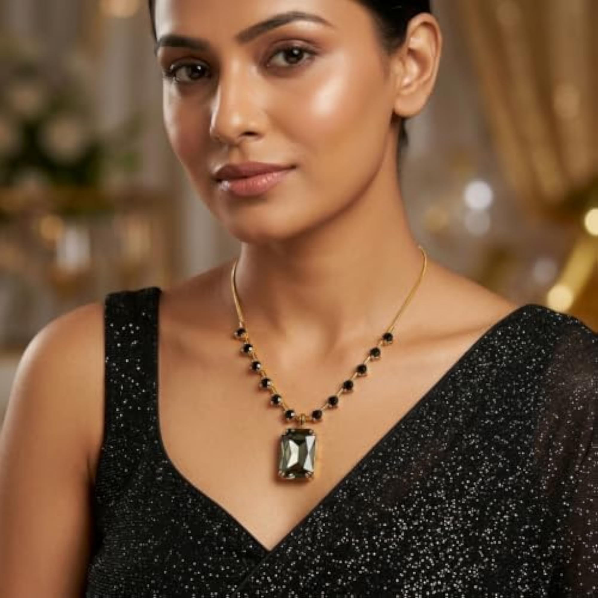 Women's Black Crystal Statement Necklace, Bold Elegance